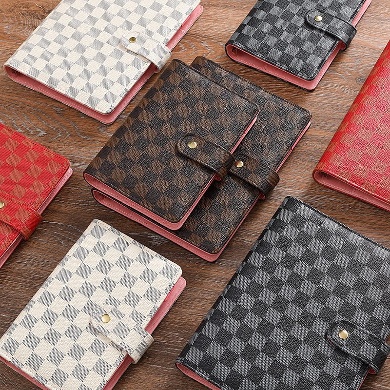 Loose-leaf book High-quality leather cover Checkered notebook