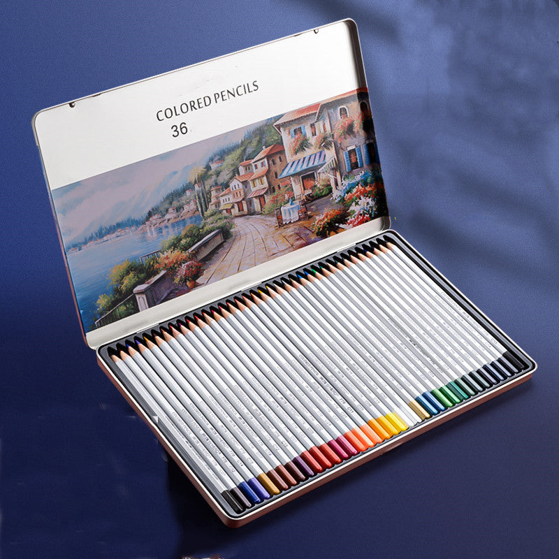 Water-soluble drawing set with oil-based colored pencils