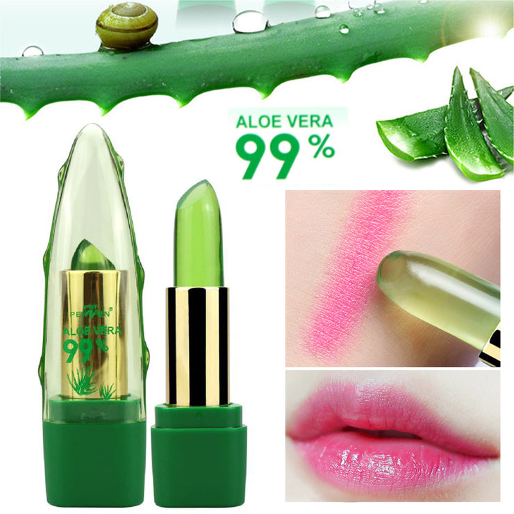 Aloe Vera Gel Farbwechsel Lippenstift Glanz Feuchtigkeitscreme Anti-Trocknung Entsalzung Feinkörniger Lippenbalsam