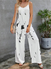 Langer Jumpsuit mit Rundhalsausschnitt und Print