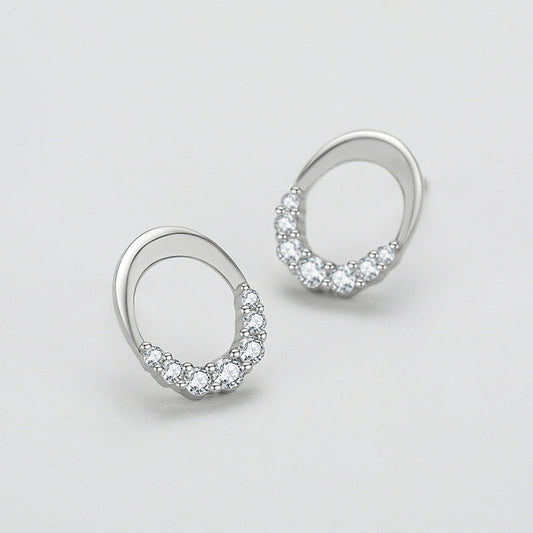 S925 Sterling Silver Oval Finely Inlaid Stud Earrings