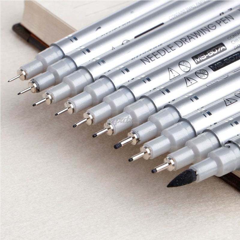 Tip Sizes Micron Needle Drawing Pen Waterproof Pigment Fi 10 Pieces