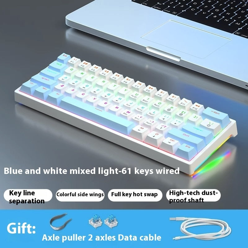 61 Key Small Bluish Black Black Tea Shaft Wired Hot Plug Computer Mechanical Keyboard