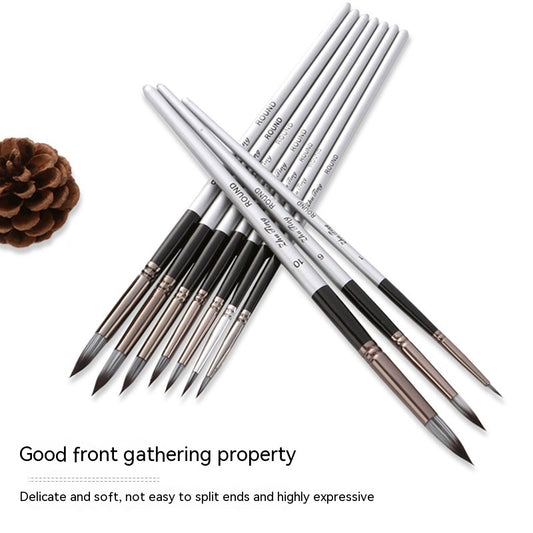 Nylon Hair Brush Silver Gray Rod Round Front Watercolor Oil Painting Set Hook Line Pen Soft