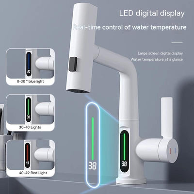 Intelligente Digitalanzeige Wasserhahn Pull-out Becken Wasserhahn Temperatur Digitalanzeige Rotation