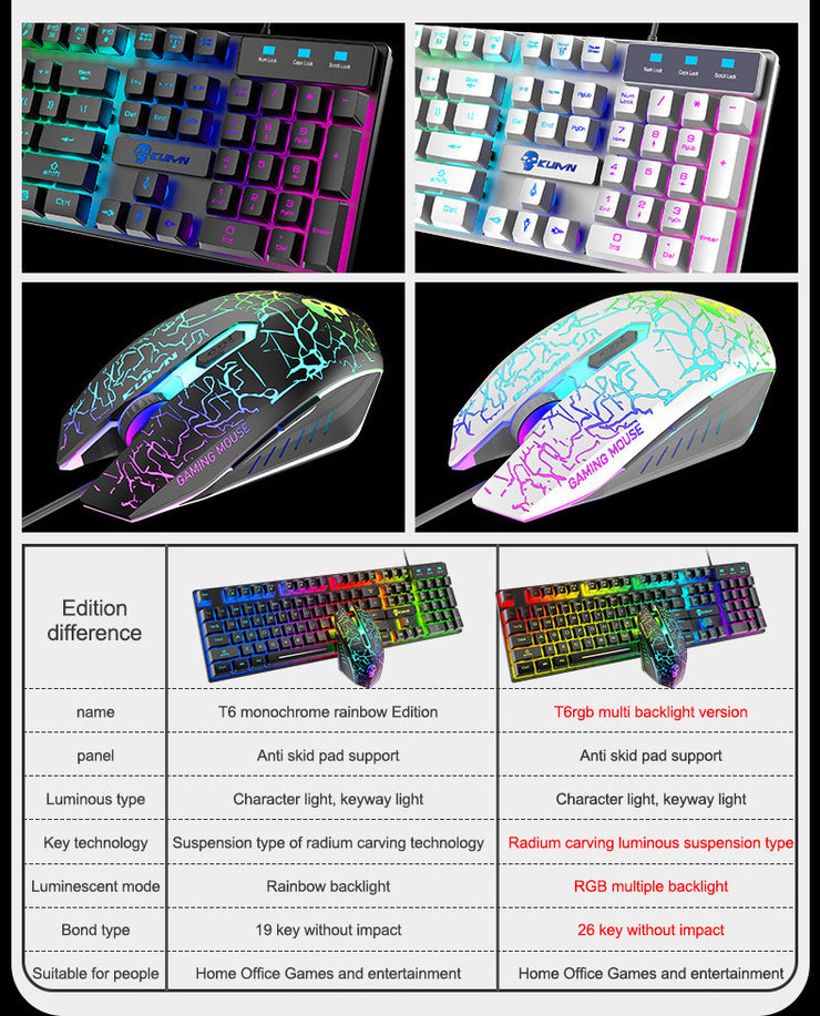 Kuiying T6RGB Leuchtendes Tastatur- und Mausset