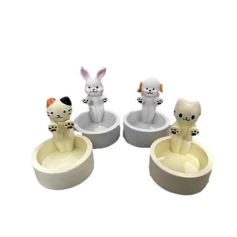 Cartoon Kitten Candle Holder Warming Its Paws Cute Scented Light Holder Cute Grilled Cat Rabbit Dog Aromatherapy Candle Holder