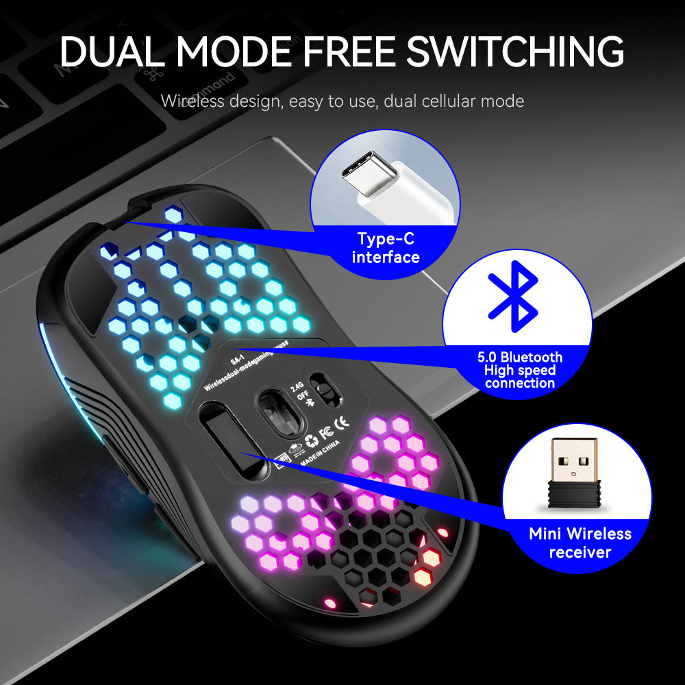 Dual Mode Honeycomb Shell RGB Wireless Bluetooth Mouse