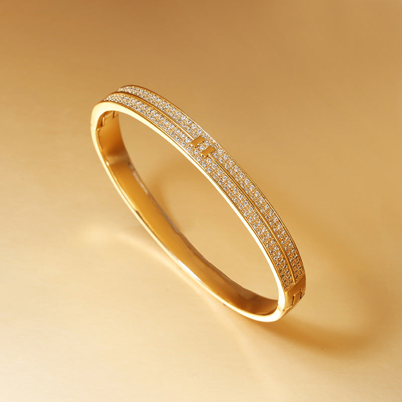 Gold Plated Inlaid Zirconium Bracelet Simple Personality Hands