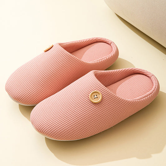 Simple Japanese and Korean Home Silent Four Seasons Soft Bottom Button Warm Indoor slippers