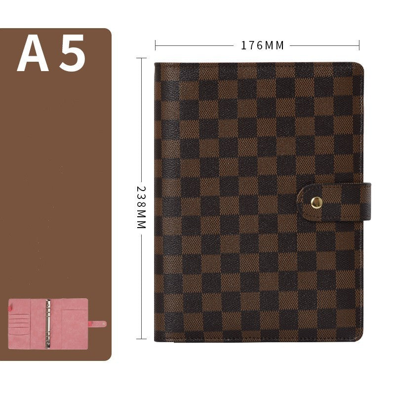 Loose-leaf book High-quality leather cover Checkered notebook