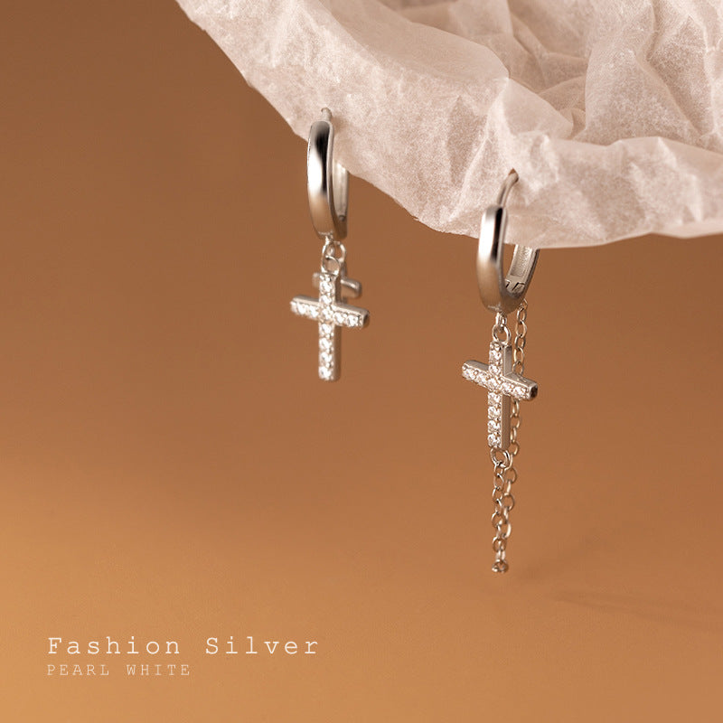 Short Cross Chain Ear Clip Women's Rhinestone Earrings