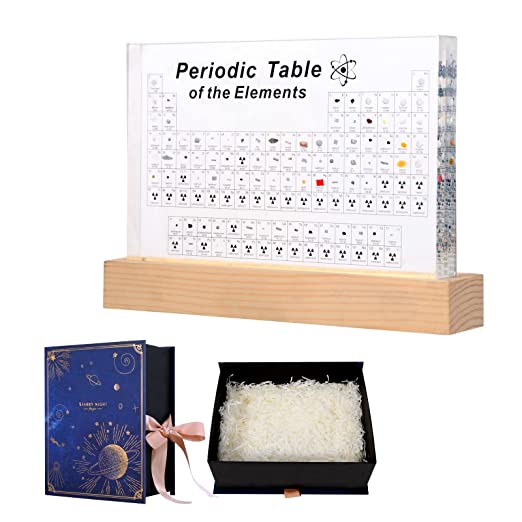 Periodic table with 83 kinds of real elements inside, acrylic periodic table of elements samples, easy to read, creative gifts for scientists and students