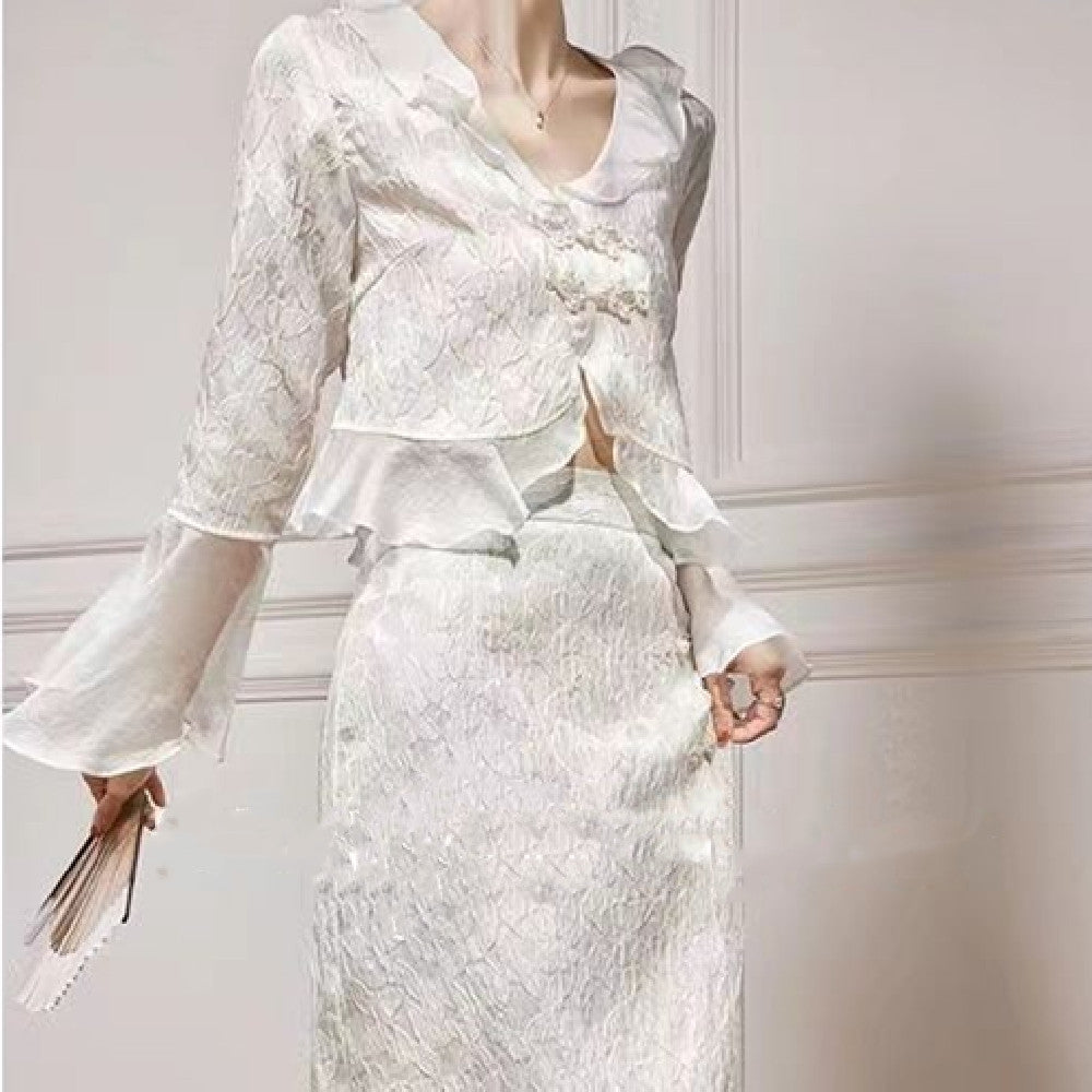 Chinese high collar suit, shirt, top and skirt, two-piece suit