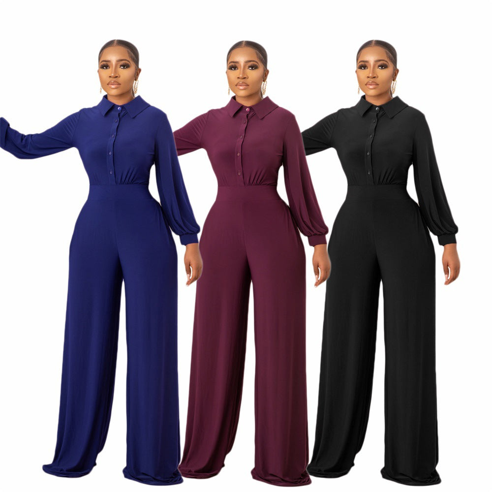 Europe And America Solid Color Casual Women's Jumpsuit