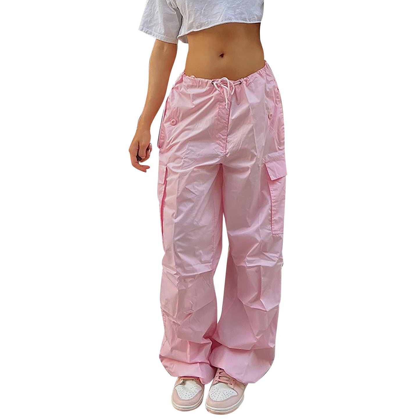 Casual Cargo Pants For Women Solid Color Drawstring Pocket Design Fashion Street Trousers Girls