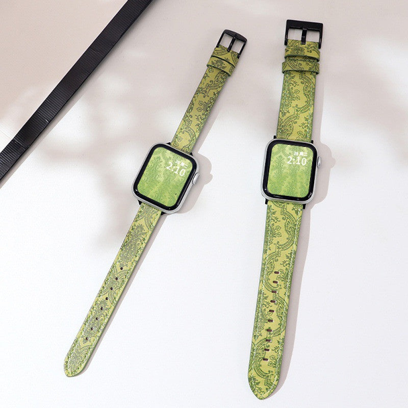 Printed With Green Leather Strap