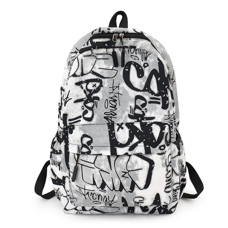 Large canvas backpack with graffiti print