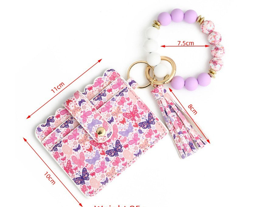 Love Polyurethane Card Holder Silica Gel Key Chain European and American Printed Silicone Beads Bracelet Ladies Wallet