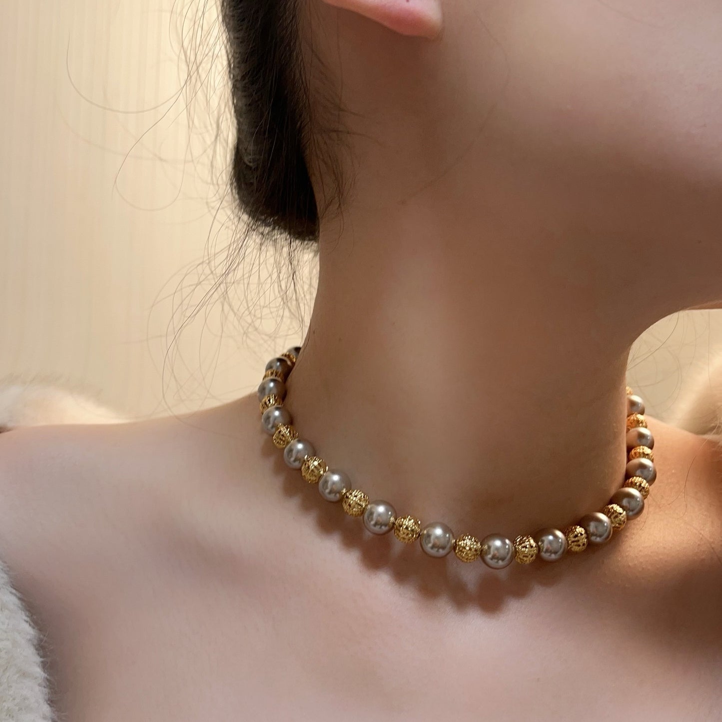 Light Luxury Pearl Brass Necklace