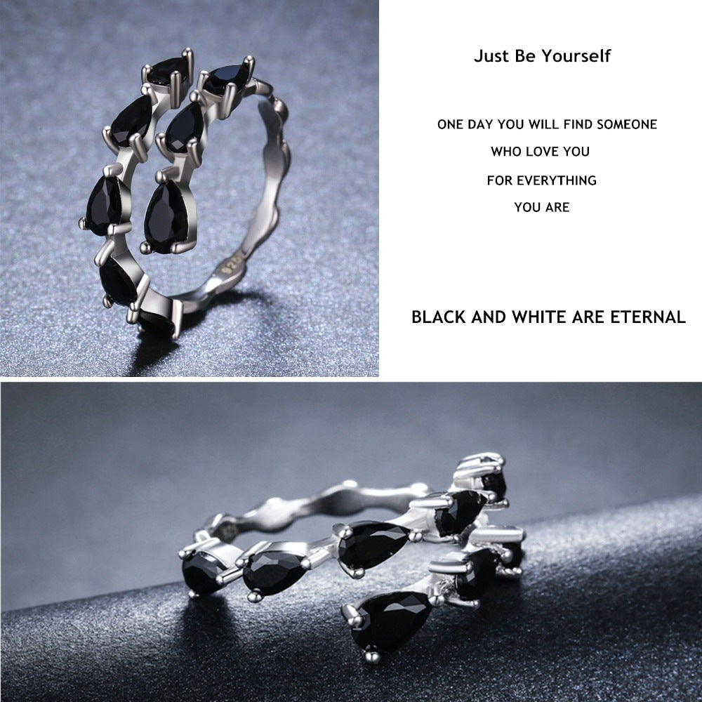 Black Irregular Ring Niche Micro Inlaid Zircon