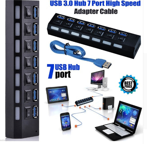 7PORT USB 3,0 HUB extern High Speed mit Netzteil