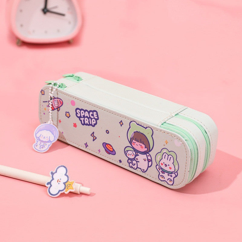 Cartoon Pencil Case, Cute Double-Layer Astronaut Pattern