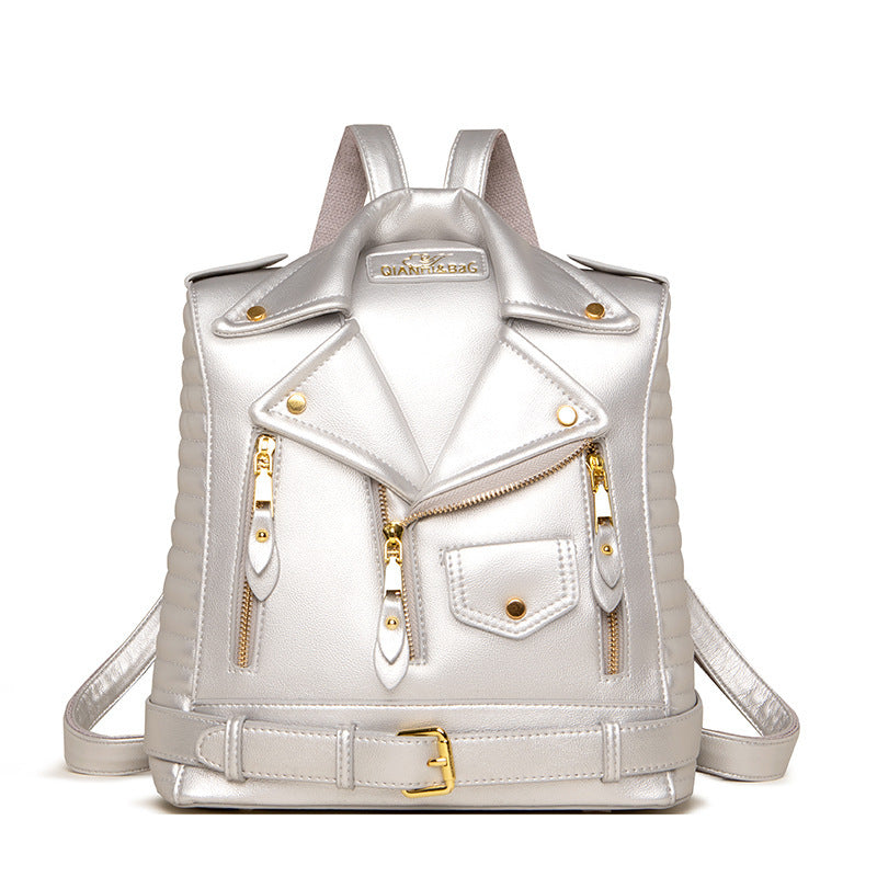 Soft structured leather jacket, trendy wild clothing backpack