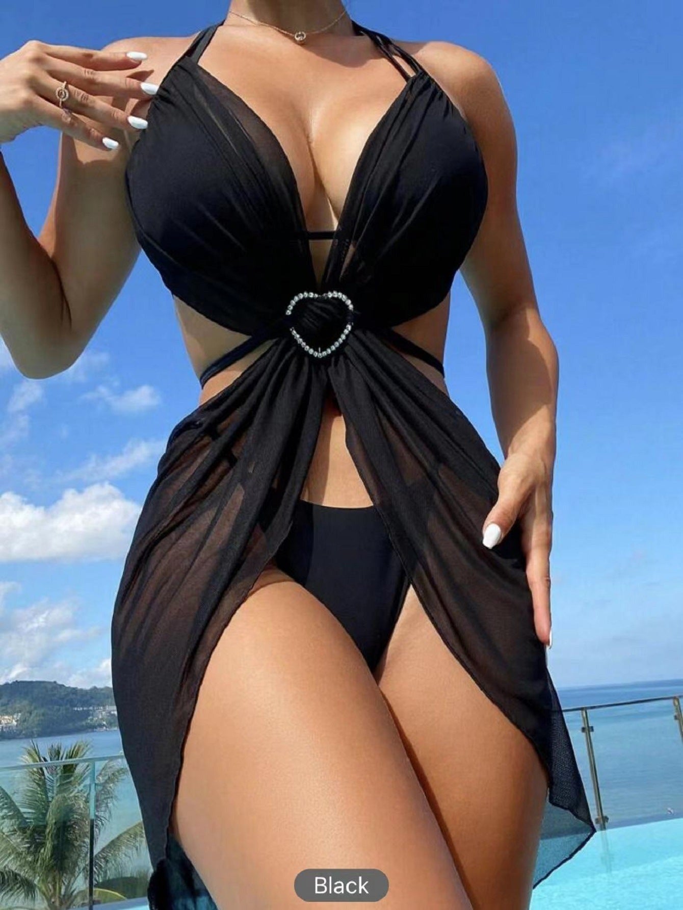 Three-piece bikini for women solid color split swimsuit