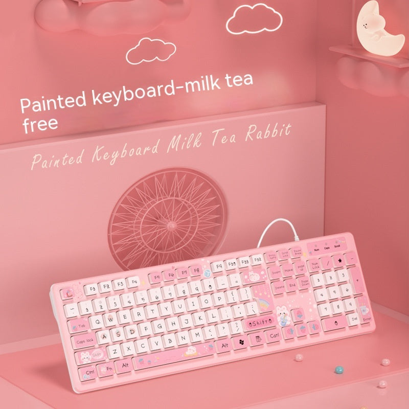 Milk Tea Rabbit Cute Chocolate Wired Keyboard