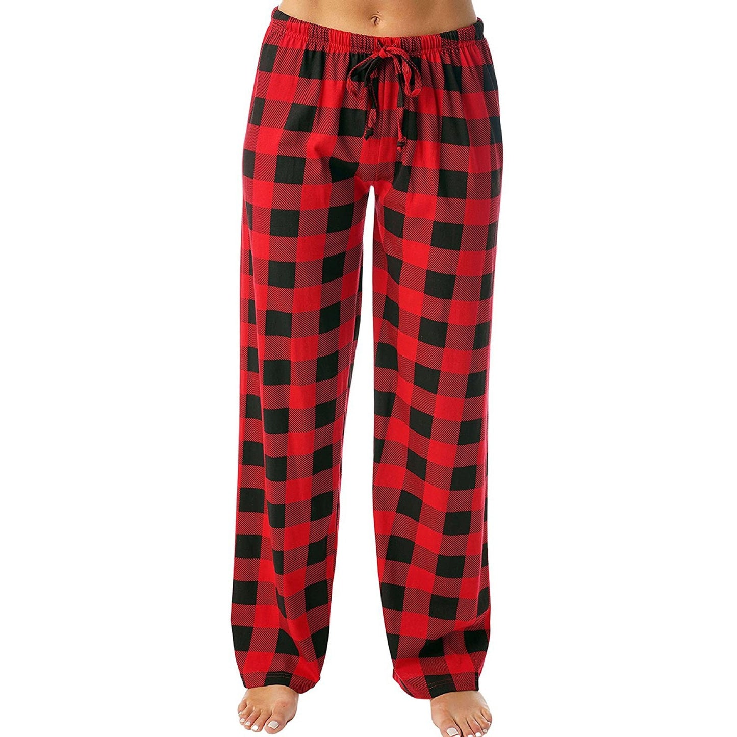 Drawstring Plaid Print Trousers Casual Loose Sports Home Pants Women