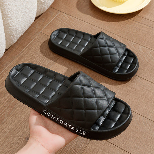 Men's Home Slippers With Plaid Design Soft-soled Silent Indoor Floor Bathing Slippers Women House Shoes Summer