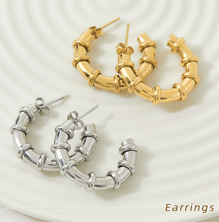 Stainless C- Shaped Ear Ring White Titanium Steel Earrings