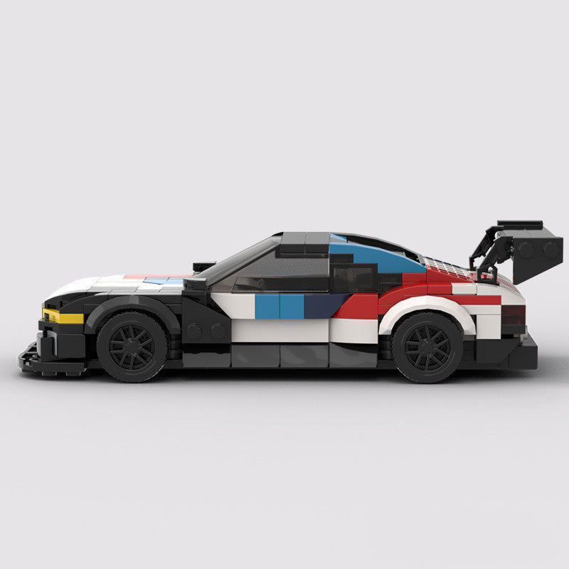 MOC building blocks compatible with M4GT3 racing car that boys assemble