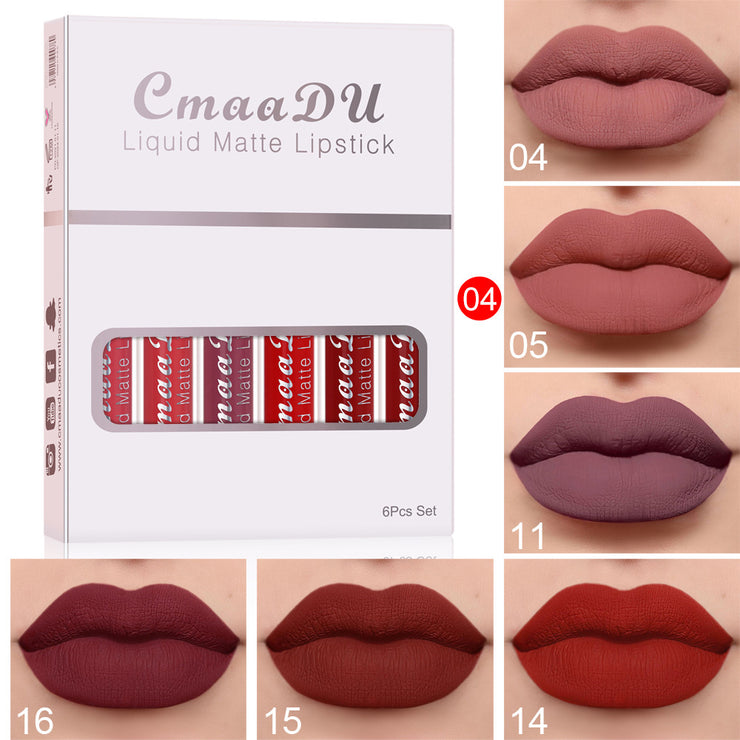 Matte Antihaft-Cup-Lippenstifte, wasserfest, lang anhaltender Lipgloss, 6 Stück