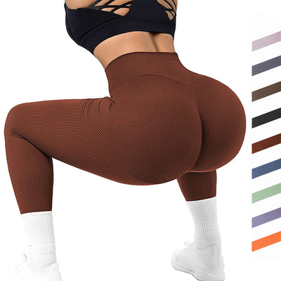 Nahtlose Leggings mit hoher Taille und Fadenstrick-Fitnesshose, solide Schlankheits-Sport-Yogahose für Damen, elastische Laufsport-Leggings