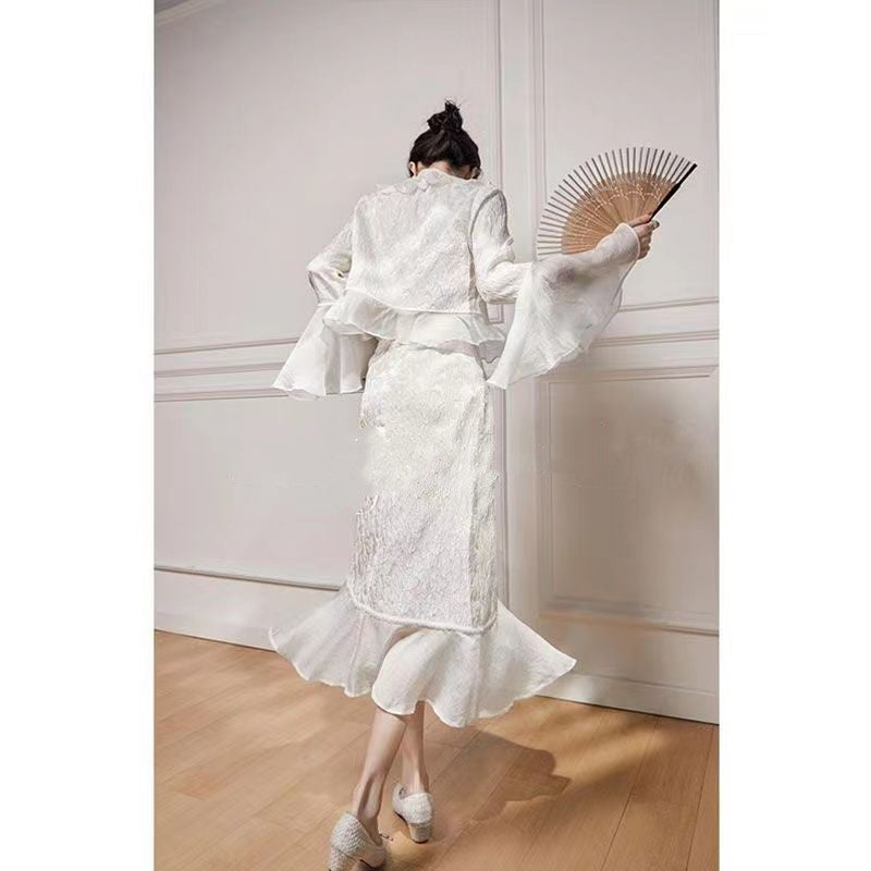 Chinese high collar suit, shirt, top and skirt, two-piece suit