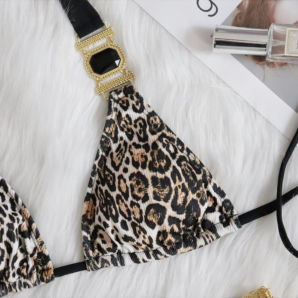 Leopard Print Diamond Low-Rise Push-Up Bikini