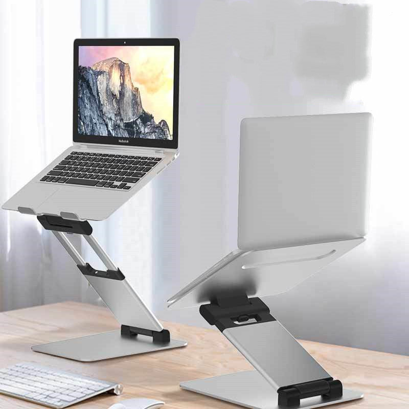 Foldable two-arm stepless stand for notebook computers