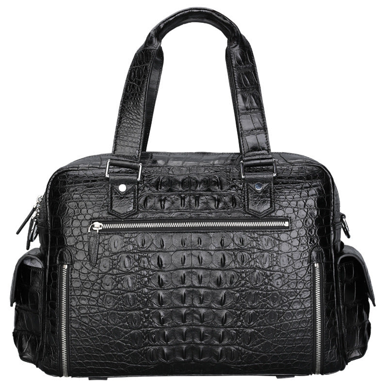 Men's Genuine Leather Luggage Bag with Crocodile Skin, Large Handbag for Travel