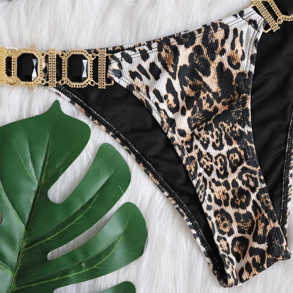 Leopard Print Diamond Low-Rise Push-Up Bikini