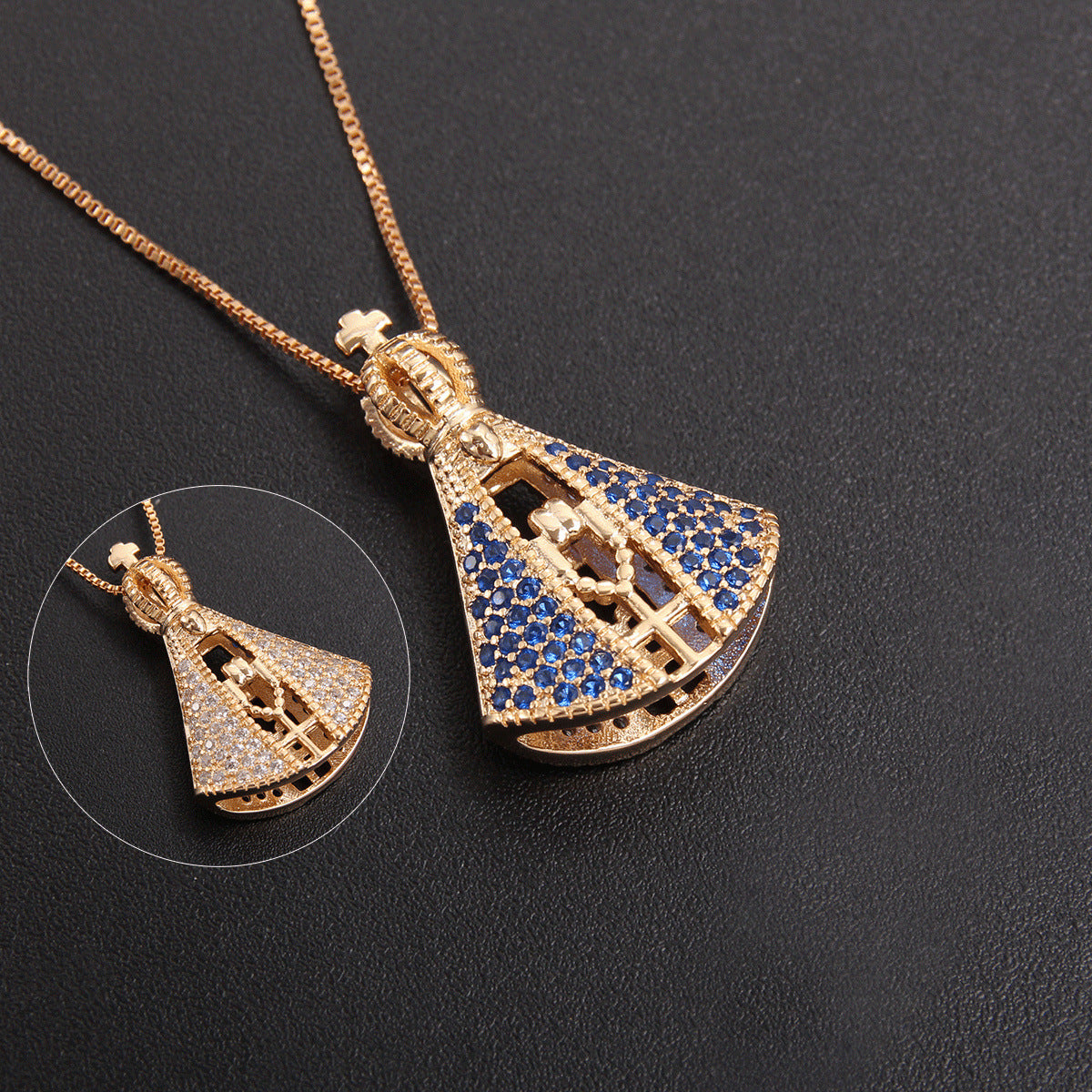 Fashionable Golden Hollow Copper-plated Gold Inlaid Zircon Lace Pendant Religious Necklace Ornament Accessories