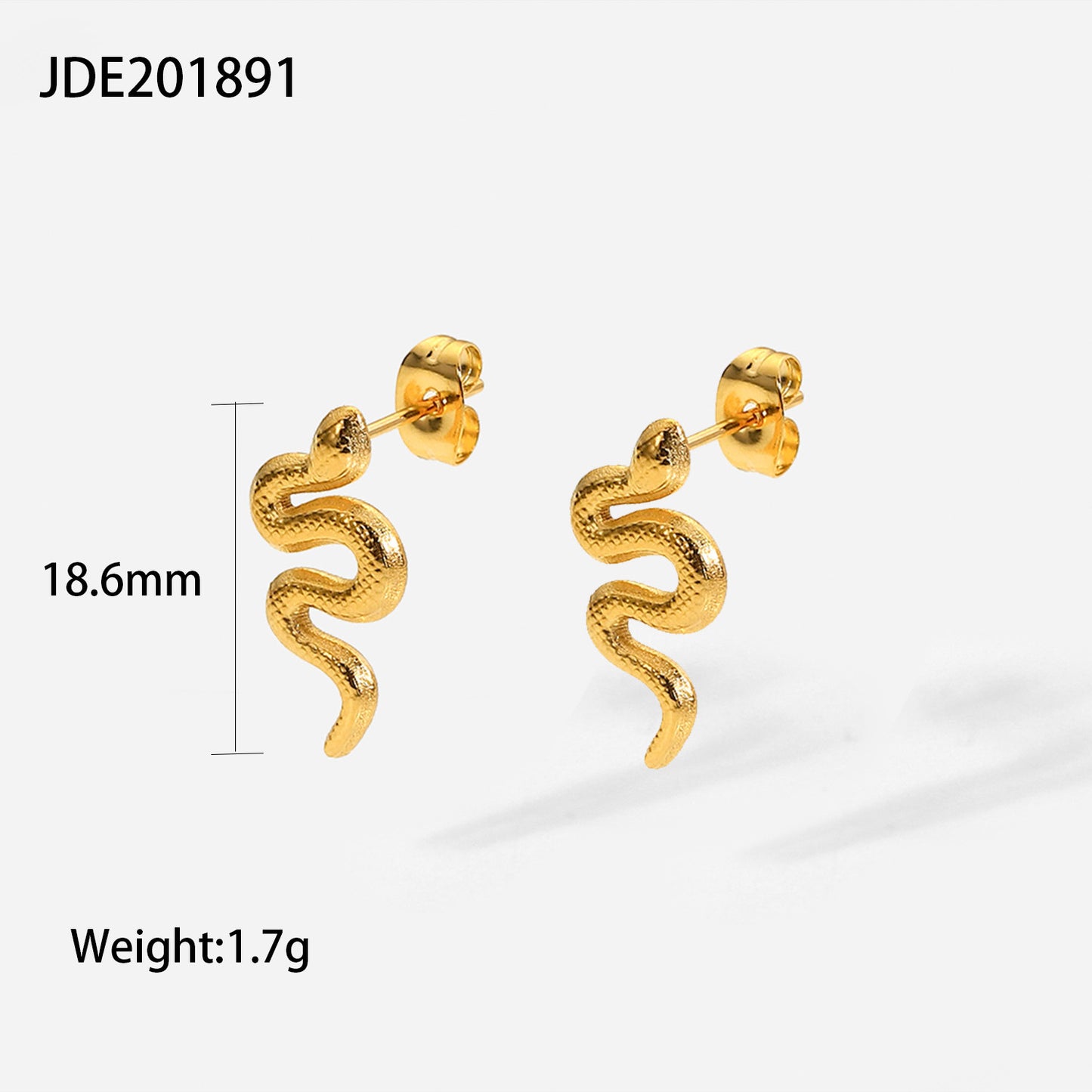 Snake-shaped stud earrings made of 18-carat gold-plated stainless steel for women