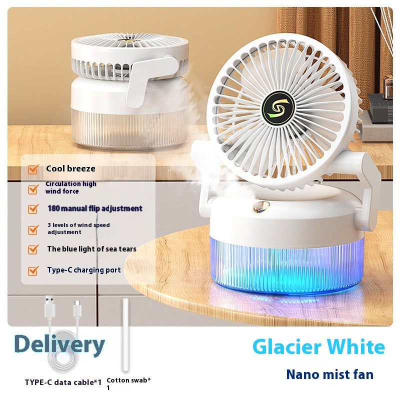 Cooling Desktop Fan USB Charging Humidifying Ice Mist Fan