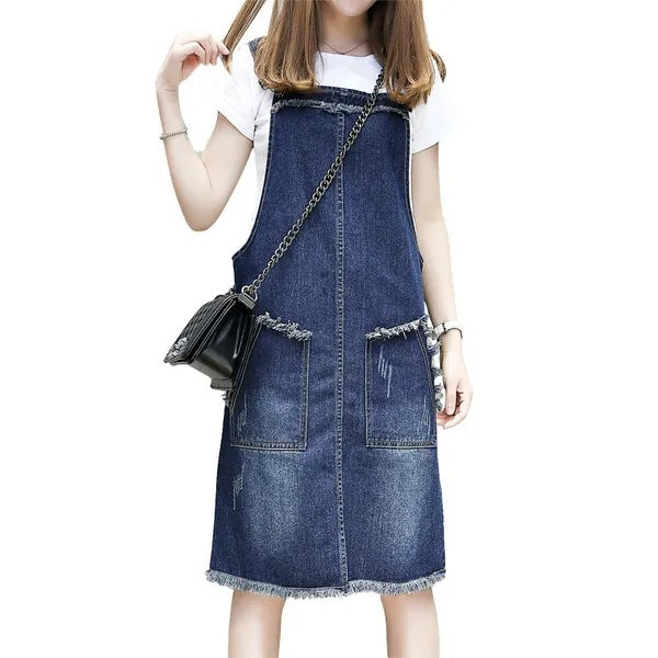 Plus-sized Plus Size Women's Clothing Spring And Summer Slimming Denim Suspender Skirt Slim Fit Dress Fat Sister