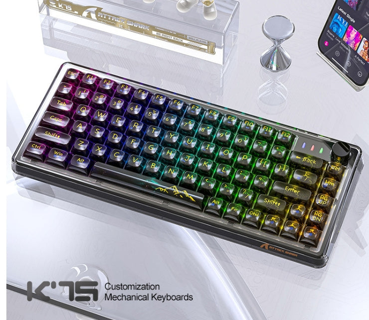 Attack Shark K75RGB Kabellose mechanische Bluetooth-Tastatur mit transparenter Dichtung und Hot-Plug-Funktion