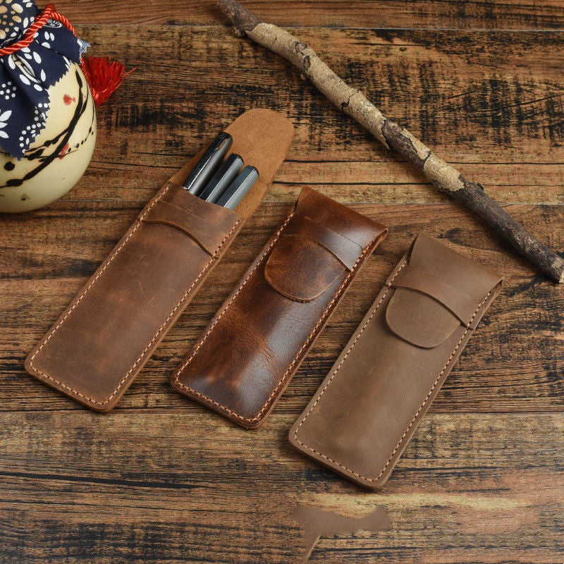 Multifunctional Retro Crazy Horse Leather Pencil Case