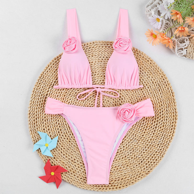 Strand Bikini 3D Dreidimensionale Blumen Bikini Set Sexy Einfarbig