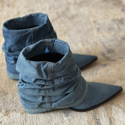 Verdickte und modische kurze Stiefel aus plissiertem Denim für Damen