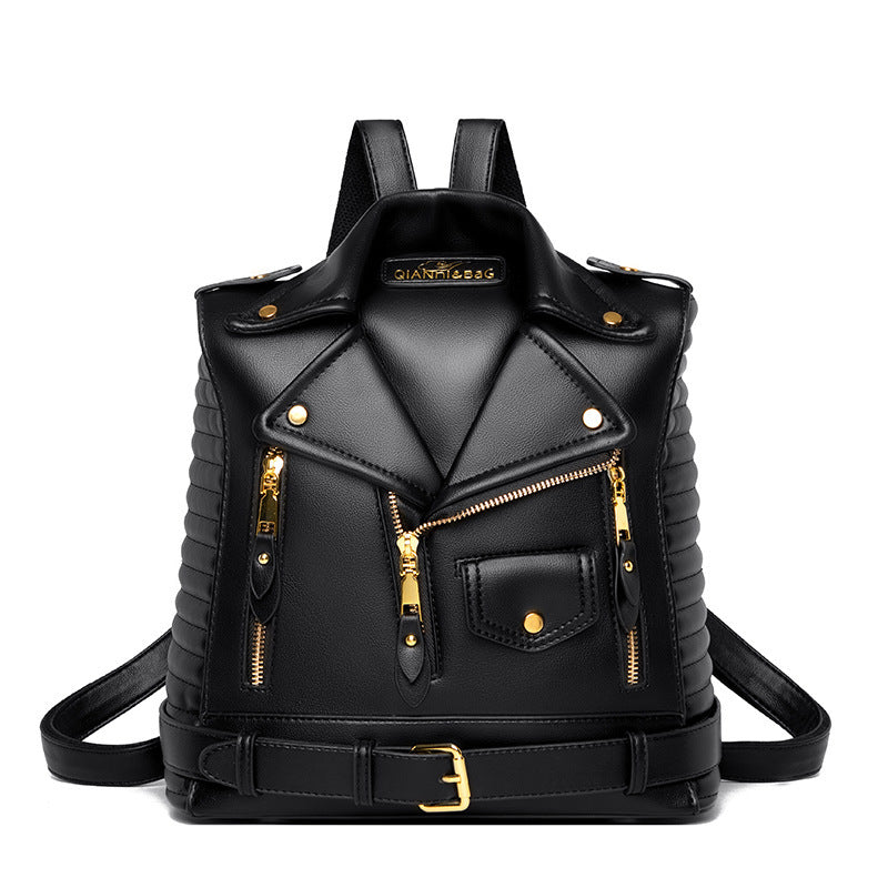 Soft structured leather jacket, trendy wild clothing backpack